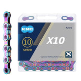 KMC X10 Chain 10-Speed Aurora Mountain Bike/Road/Gravel 10 Speed Chain: Compatible with Shimano Sram Campagnolo. Missing Link Included,116Links-Gold and Aurora.