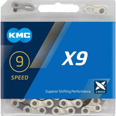 KMC X9 Road/Mountain Bike Bicycle Chain,116Links,for Shimano SRAM Campagnolo-Silver.