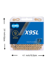 KMC X9SL Road/Mountain Bike Bicycle Chain,116Links,for Shimano SRAM Campagnolo-Silver / Gold.