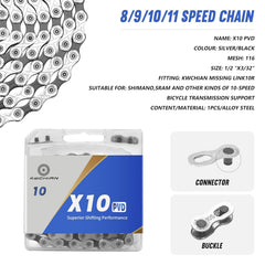 KWCHIAN Bike Chain Kit 10 SPEED- Road & Mountain Bicycle Chain for Shimano /SRAM /Campagnolo -Silver Black(Individually Packaged Quick Link).