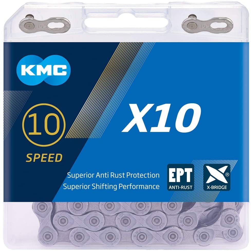 KMC X10 Road/Mountain Bike Bicycle EPT Chain,116Links,for Shimano SRAM Campagnolo-Dark Silver.