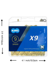KMC X9 Road/Mountain Bike Bicycle Chain,116Links,for Shimano SRAM Campagnolo-Gold.
