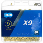 KMC X9 Road/Mountain Bike Bicycle Chain,116Links,for Shimano SRAM Campagnolo-Gold.