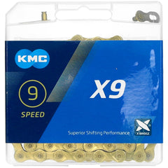 KMC X9 Road/Mountain Bike Bicycle Chain,116Links,for Shimano SRAM Campagnolo-Gold.