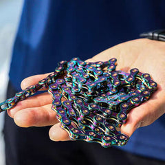 KMC X11 Chain 11-Speed Aurora Mountain Bike/Road/Gravel 11 Speed Chain: Compatible with Shimano Sram Campagnolo. Missing Link Included,118Links-Gold and Aurora.