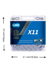 KMC X11 Road/Mountain Bike Bicycle EPT Chain,118Links,for Shimano SRAM Campagnolo-Dark Silver.