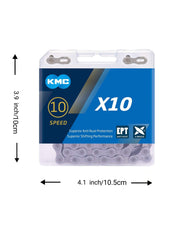 KMC X10 Road/Mountain Bike Bicycle EPT Chain,116Links,for Shimano SRAM Campagnolo-Dark Silver.