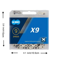 KMC X9 Road/Mountain Bike Bicycle Chain,116Links,for Shimano SRAM Campagnolo-Silver.